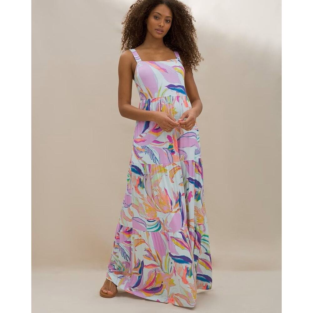 Soma Wknd Soft Jersey Trapeze Maxi Bra Dress Tiered in Fresh Tropical Medium - Picture 1 of 16